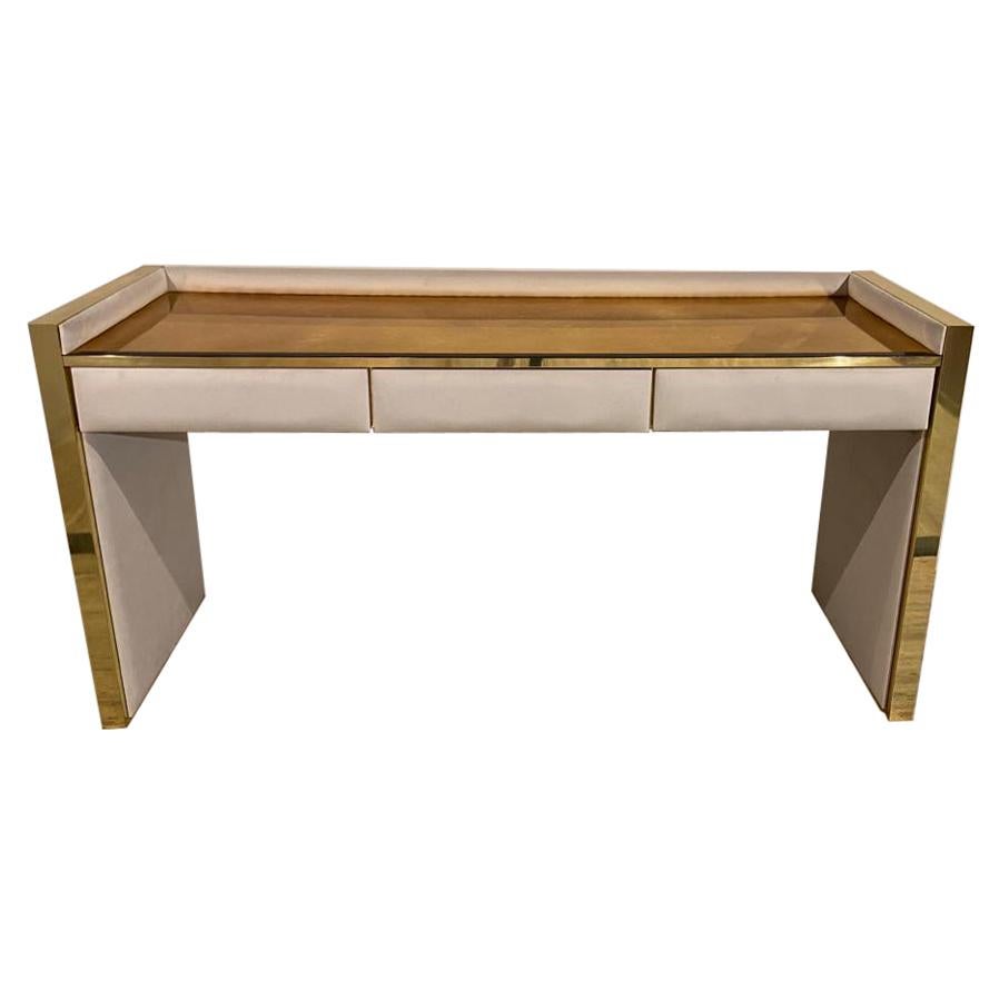 Luxury Gold Brass Dressing Table with Drawer, Signature For Sale