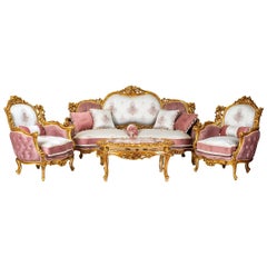 Luxury Gold Gilded Victorian Style Living Room '6 Pieces', 20th Century