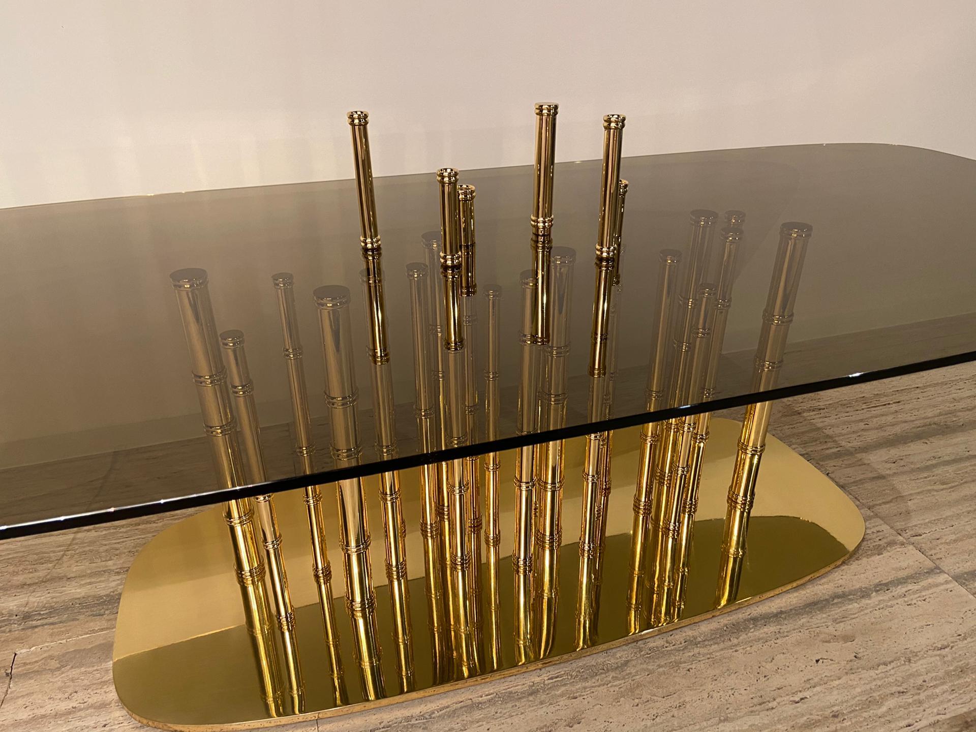 The Luxury gold plated bamboo glass coffee table offers unmistakable handcrafted style and glamour. Ultimately modern, this gorgeous design has it all. Providing a striking focus, a statement of superb quality. This sophisticated table exudes the