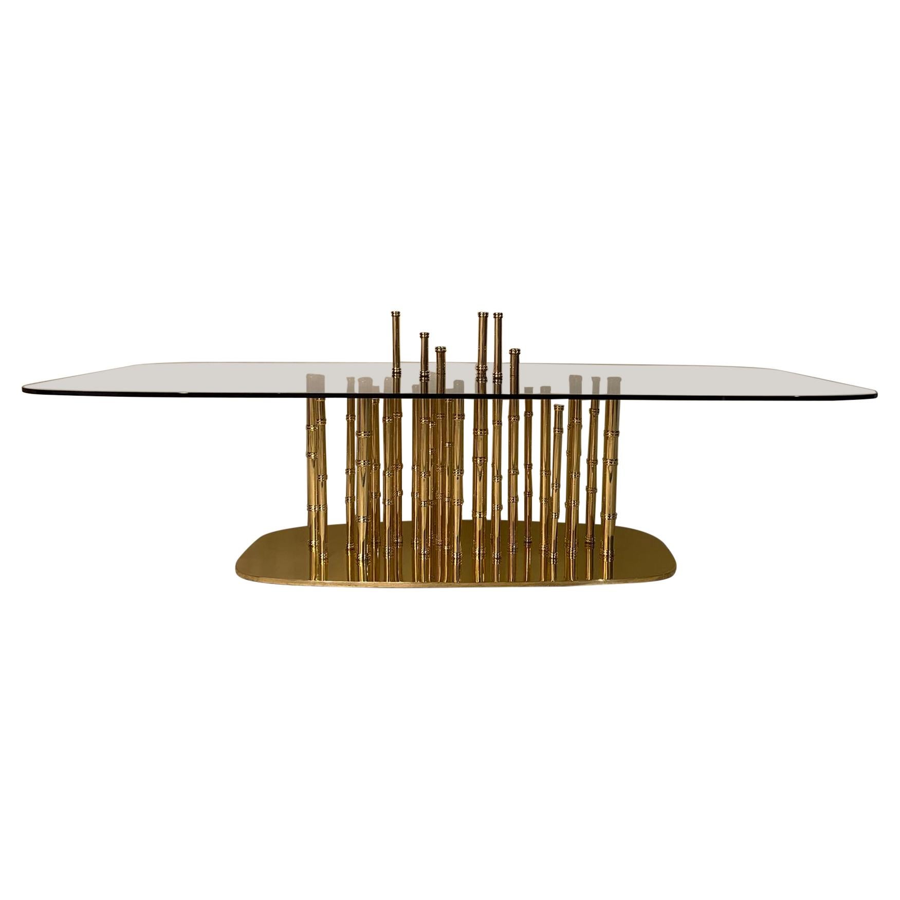 Luxury Gold Plated Bamboo Glass Coffee Table, Lotus For Sale