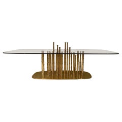 Luxury Gold Plated Bamboo Glass Coffee Table, Lotus
