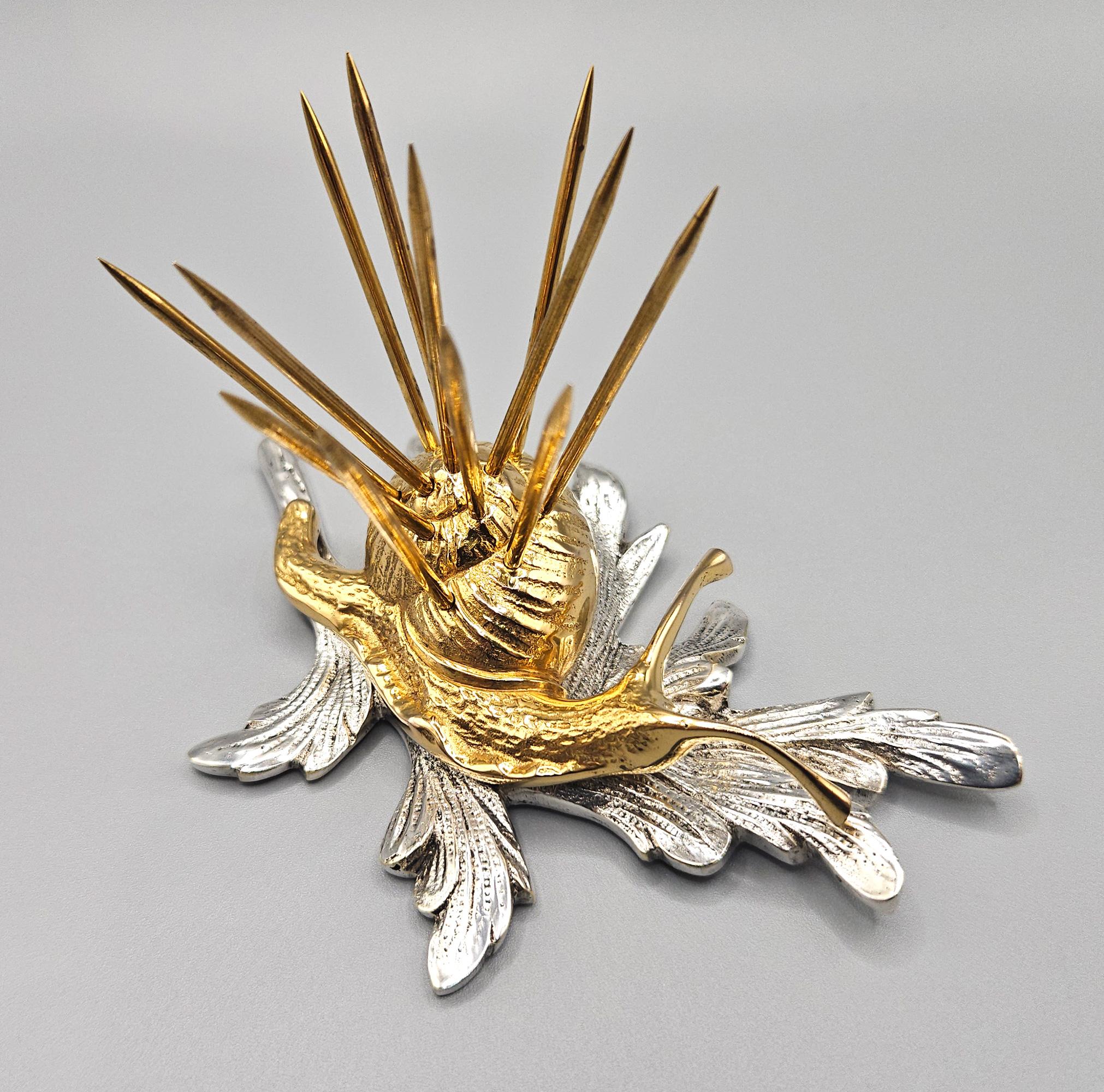 Set de baguettes à cocktail de luxe en or et argent plaqué Art Deco Snail, France, c. 1930 en vente 7