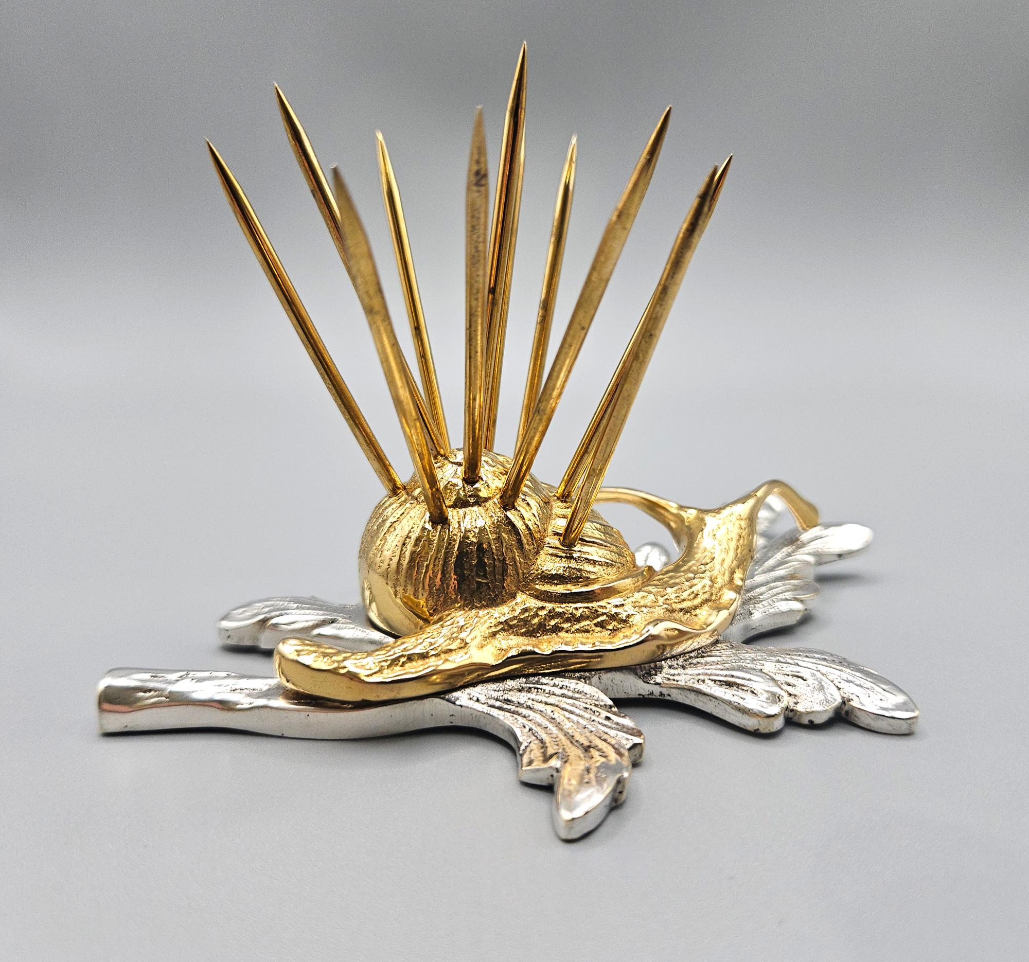 Set de baguettes à cocktail de luxe en or et argent plaqué Art Deco Snail, France, c. 1930 en vente 8
