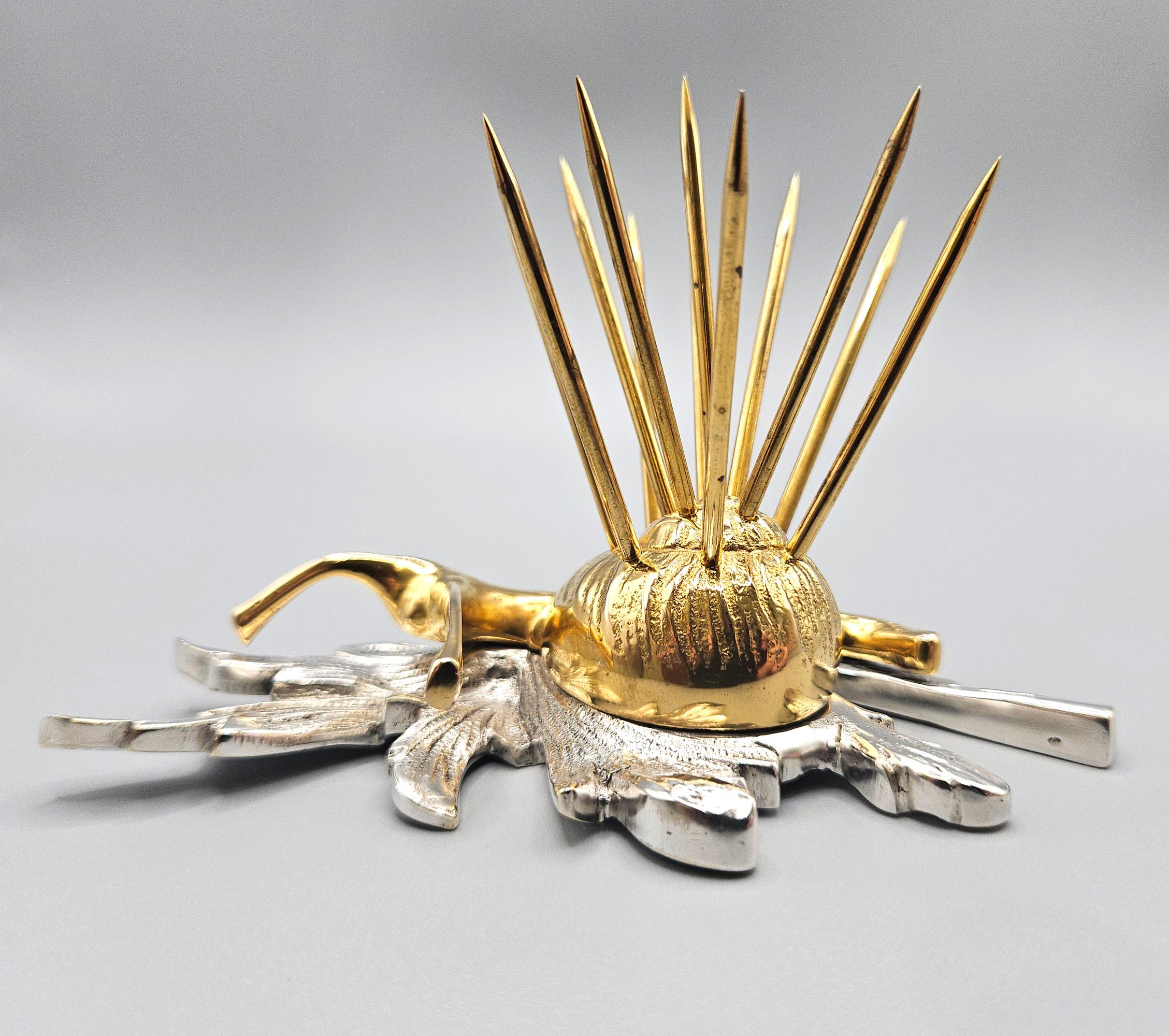 Set de baguettes à cocktail de luxe en or et argent plaqué Art Deco Snail, France, c. 1930 en vente 9