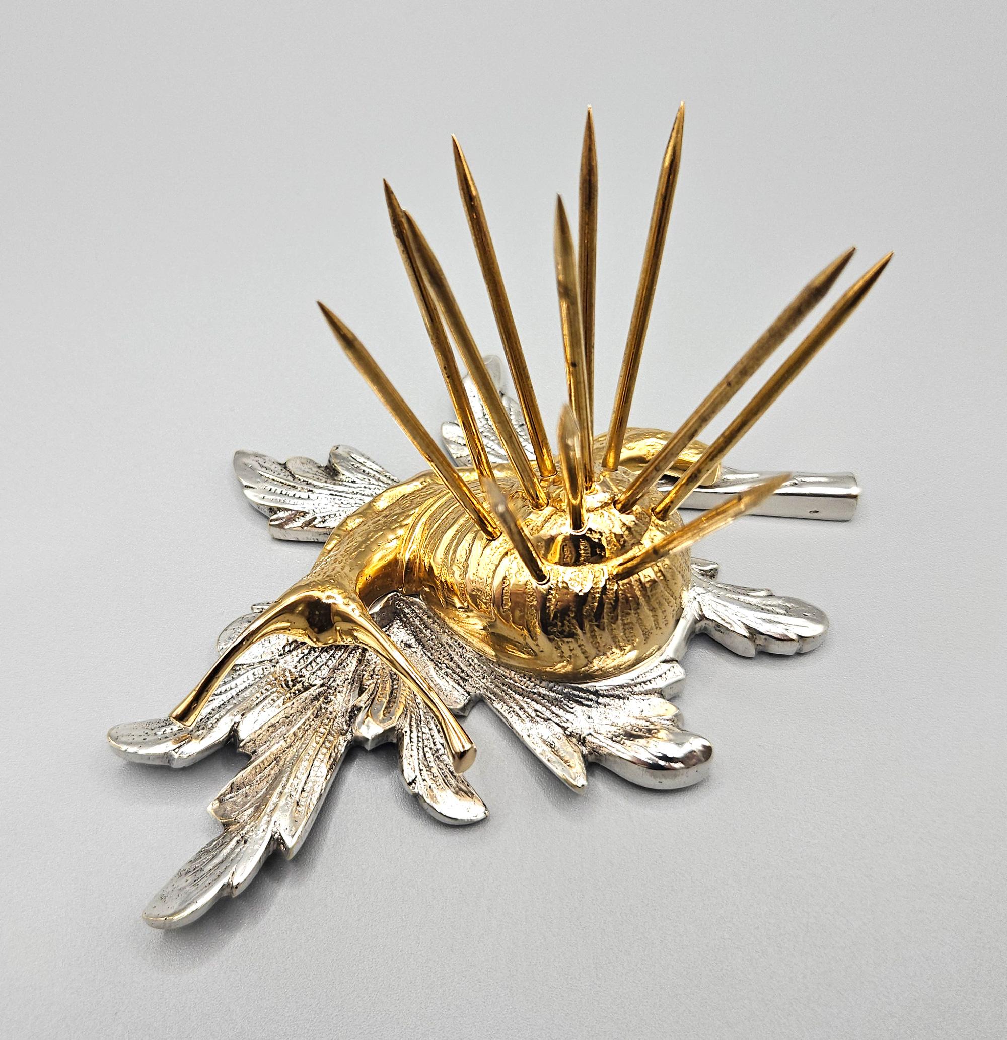 Set de baguettes à cocktail de luxe en or et argent plaqué Art Deco Snail, France, c. 1930 en vente 10