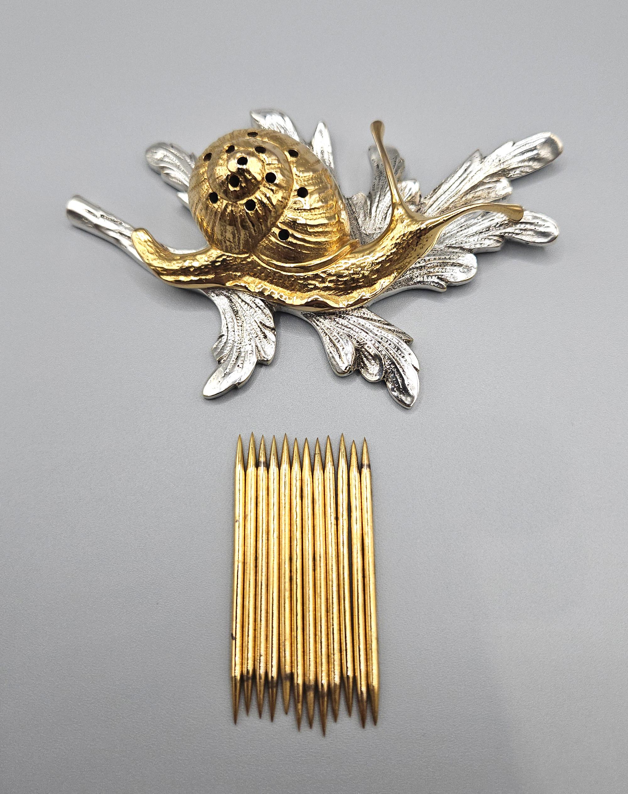 Set de baguettes à cocktail de luxe en or et argent plaqué Art Deco Snail, France, c. 1930 Excellent état - En vente à London, GB