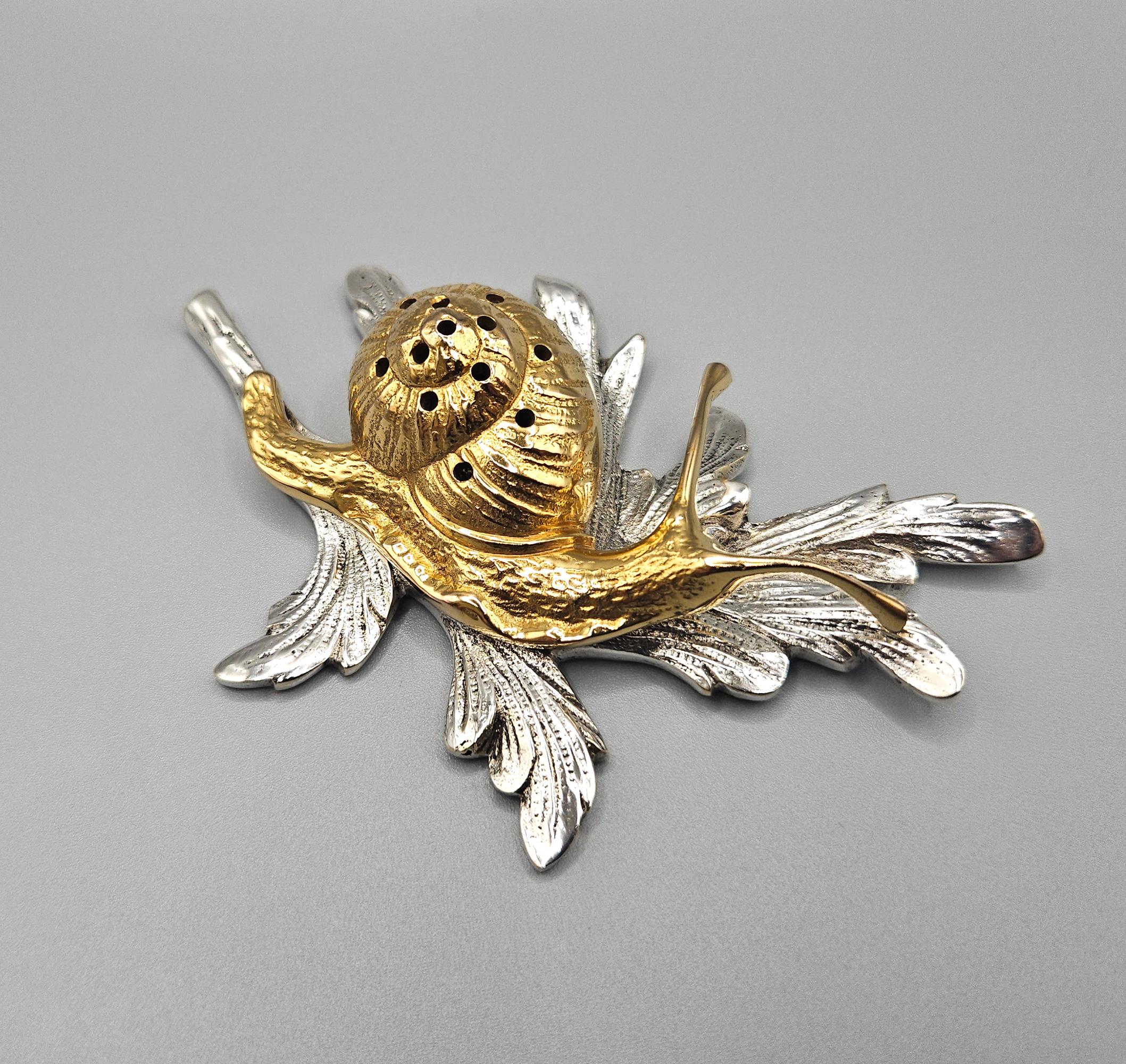 Plaqué or Set de baguettes à cocktail de luxe en or et argent plaqué Art Deco Snail, France, c. 1930 en vente