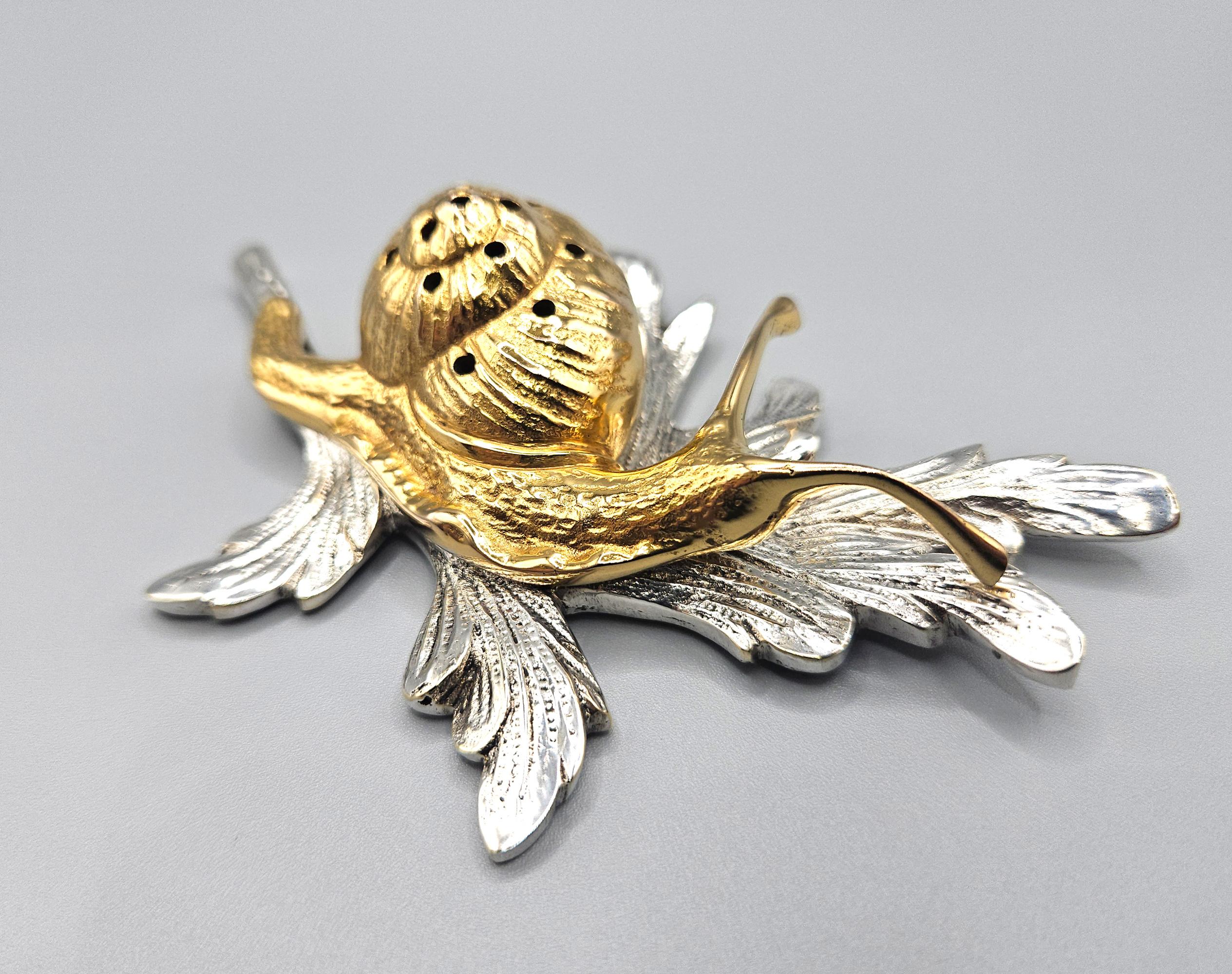 Set de baguettes à cocktail de luxe en or et argent plaqué Art Deco Snail, France, c. 1930 en vente 2