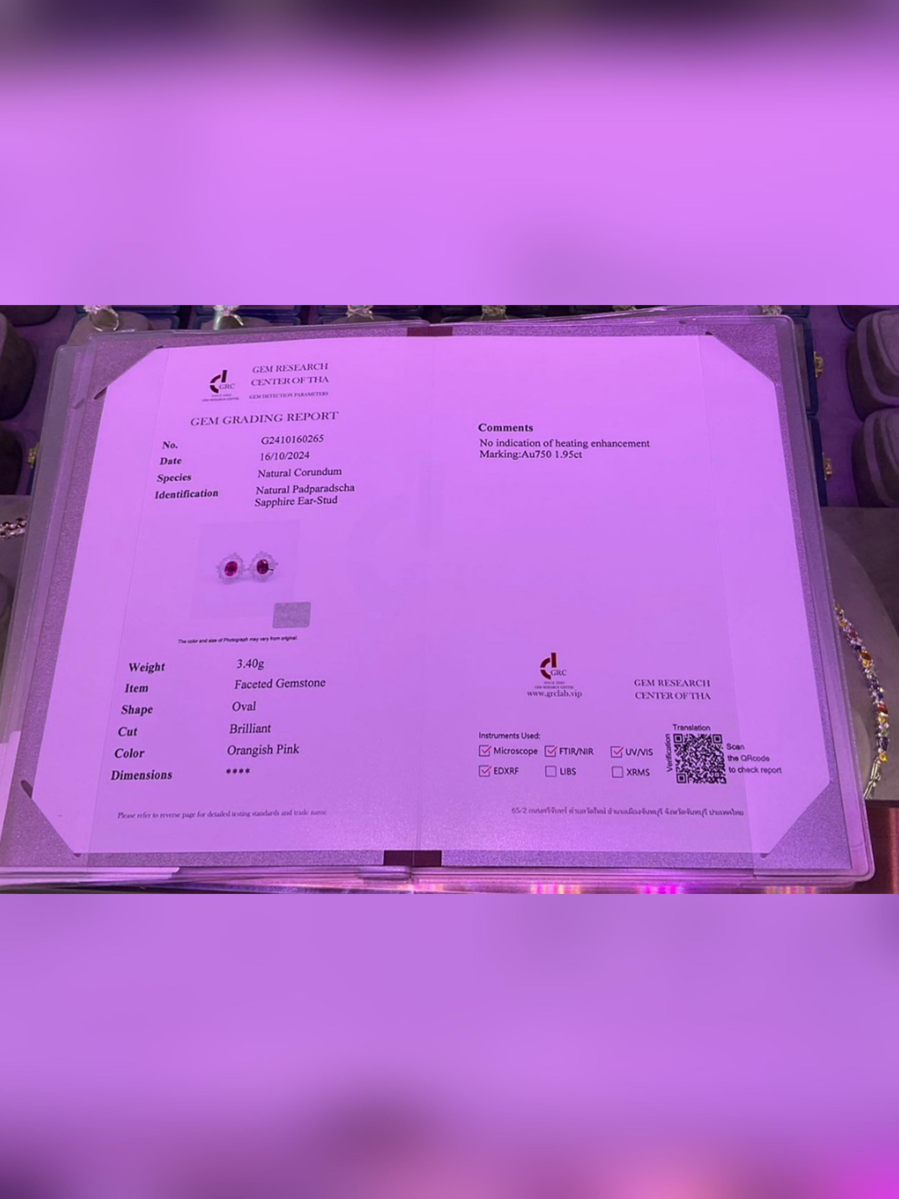 da uomo o donna Orecchini di lusso con diamanti Padparadscha non riscaldati certificati GRC in vendita