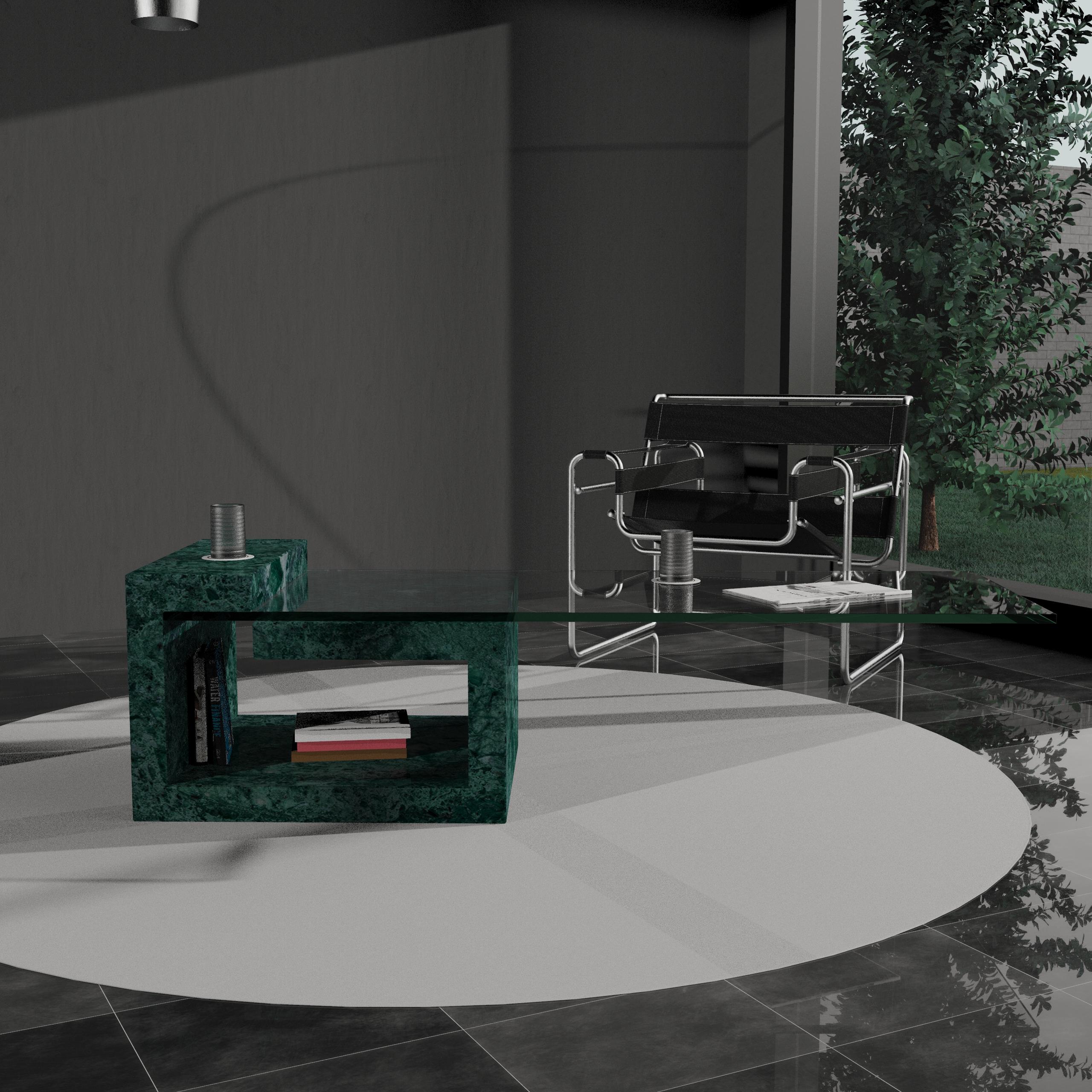 Luxury Green Marble Coffee Table Dove by Joaquín Moll Custom Modern Design Spain (Kristall) im Angebot