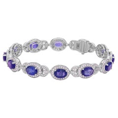 Luxury Halo Blue Sapphire and Diamond Link Bracelet in 18k White Gold '7.24ct'
