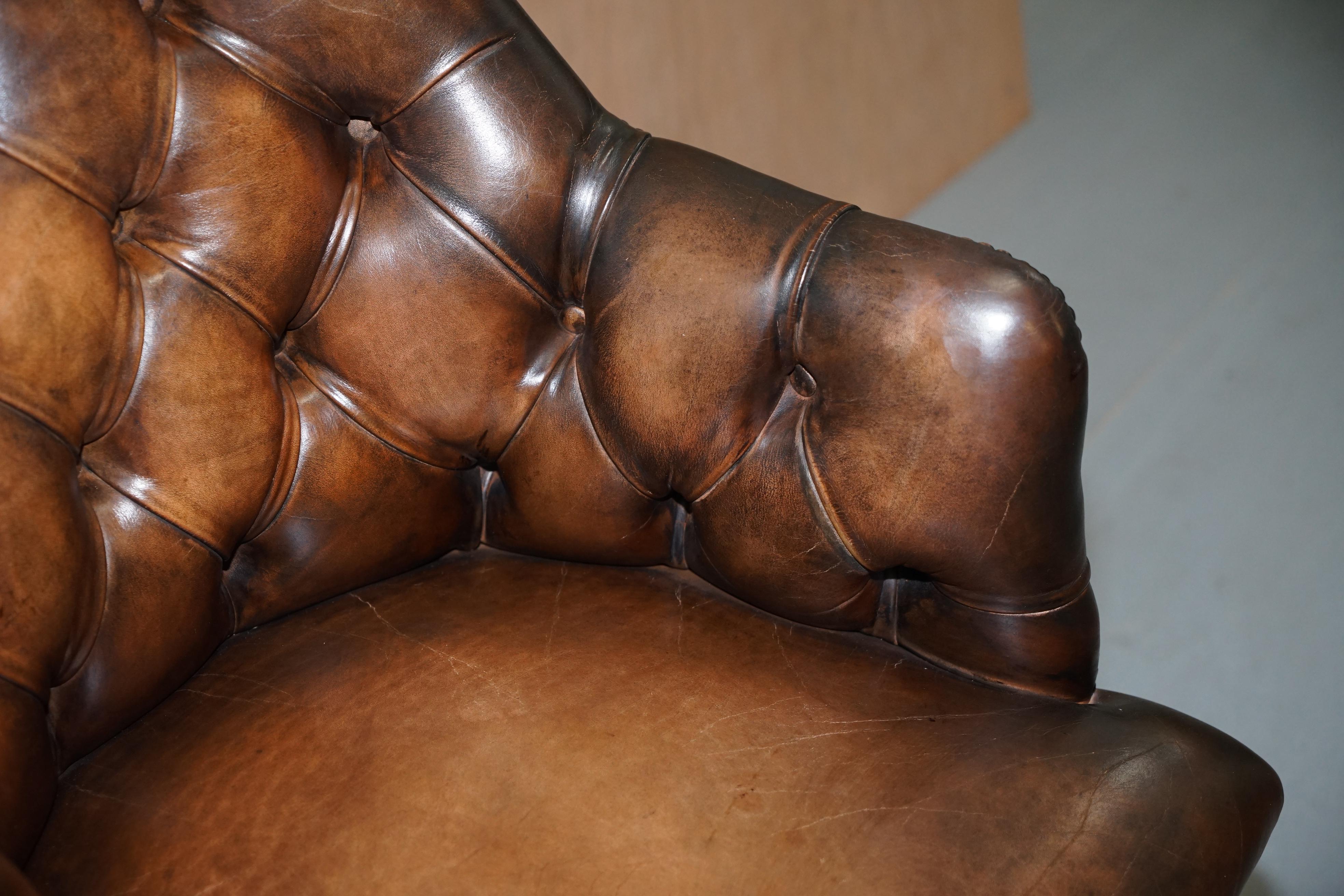 Chesterfield Luxury Hand Dyed Vintage Brown Leather Office Desk Captains Directors Chair