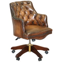 Luxury Hand Dyed Vintage Brown Leather Office Desk Captains Directors Chair