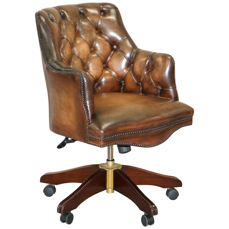 Luxury Hand Dyed Vintage Brown Leather Office Desk Captains Directors