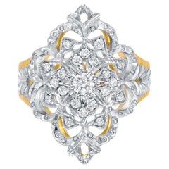 Luxury Hand Engraved Florentine Diamond Ring in 18K Yellow & White Gold By Tamir