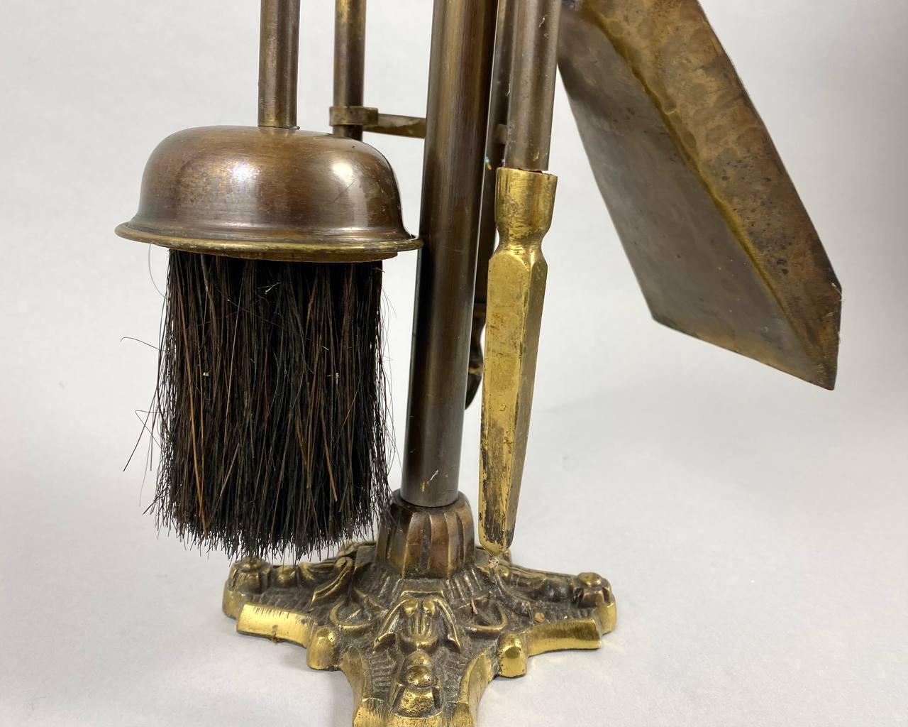 Luxury Hand Forged Fireplace Tools Set, Germany, 1960 Wrought Brass 1