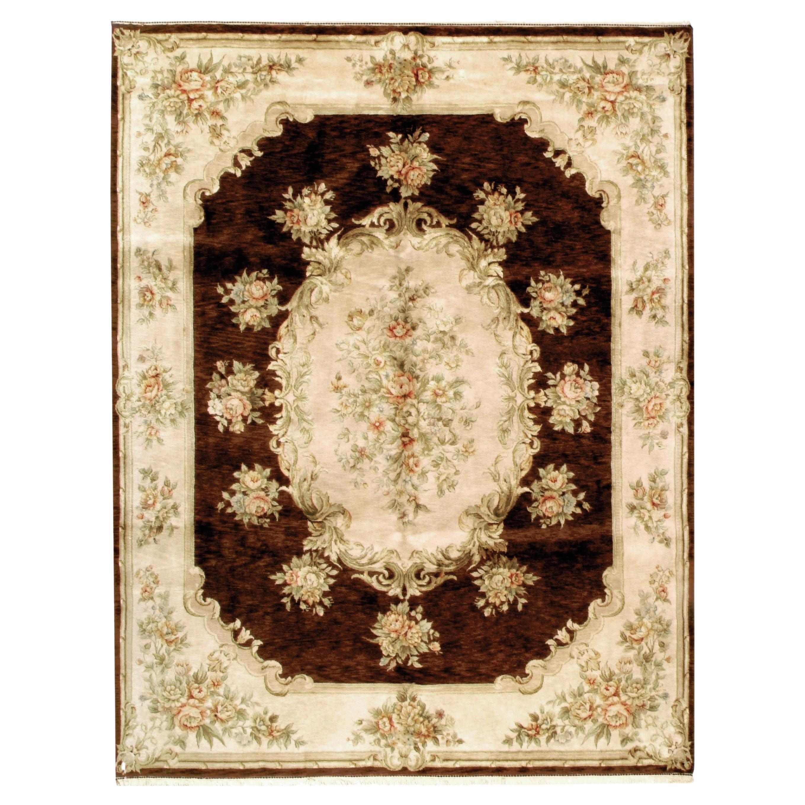 Luxury Hand-Knotted European Belvoir Brown/Cream 10x14 Rug For Sale