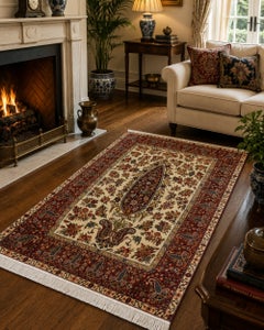 Tappeto turco di lusso annodato a mano con motivo “Albero della Vita”, 134 × 196 cm, in lana e cotone