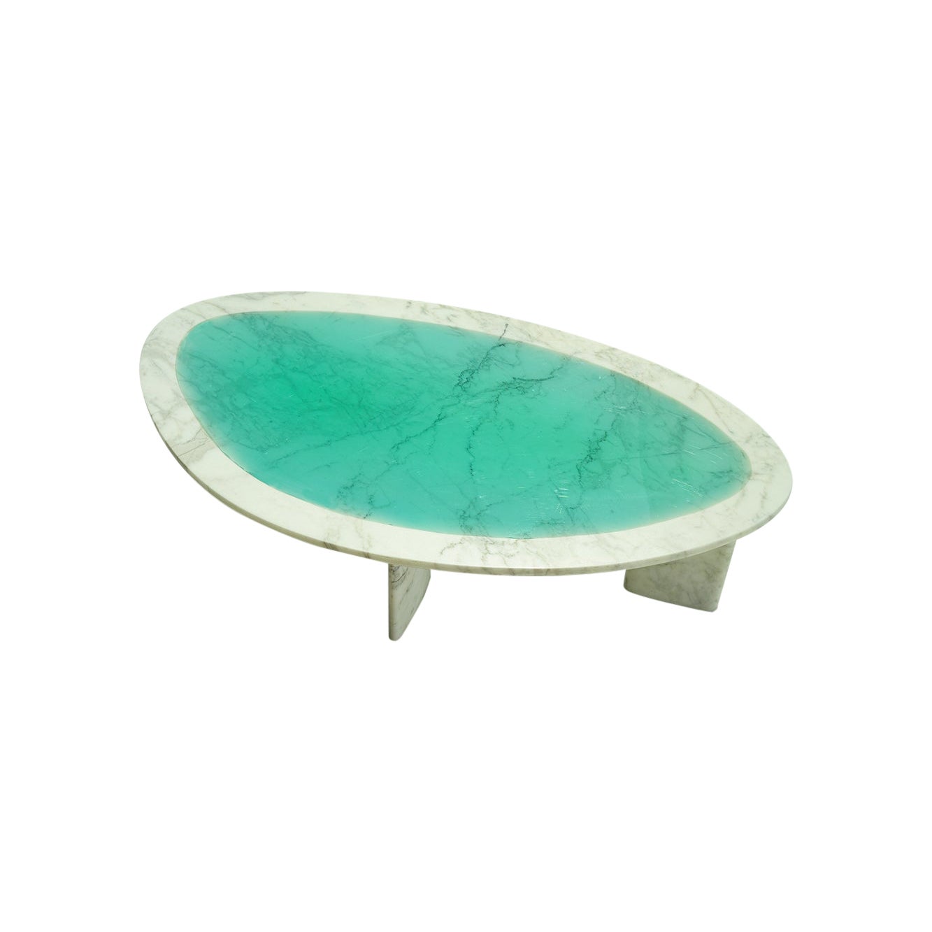 Luxury Handcrafted Natural Marble Turquoise Resin Low Table Minerals, Carla Baz