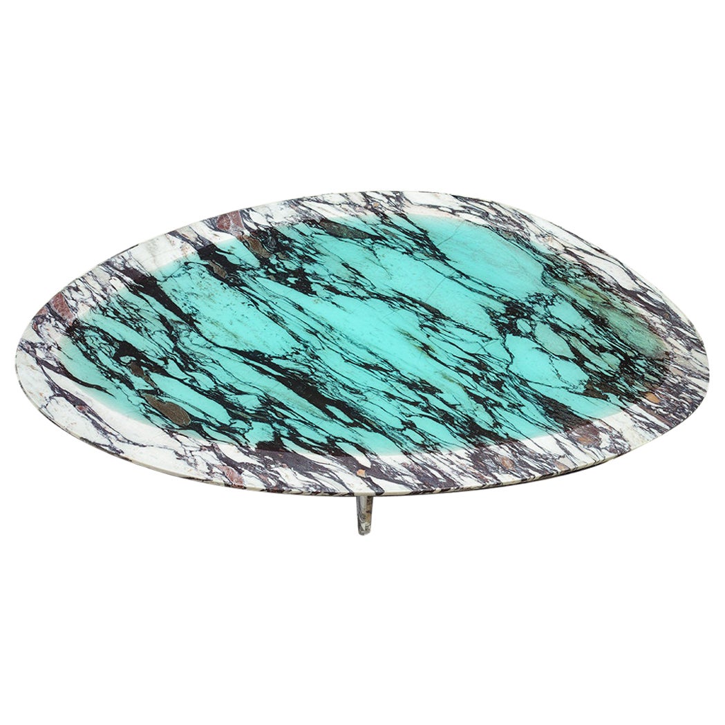 Luxury Handcrafted Natural Marble Turquoise Resin Low Table Minerals, Carla Baz