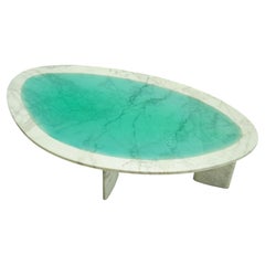 Table basse de luxe en résine turquoise et marbre naturel, faite à la main Minéraux, Carla Baz
