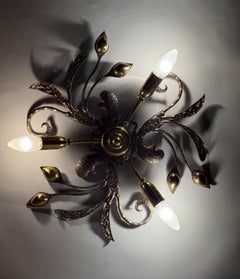 Luxury Hans Möller Vintage 1980s Flush Mount Light Fixture in Brass & Iron