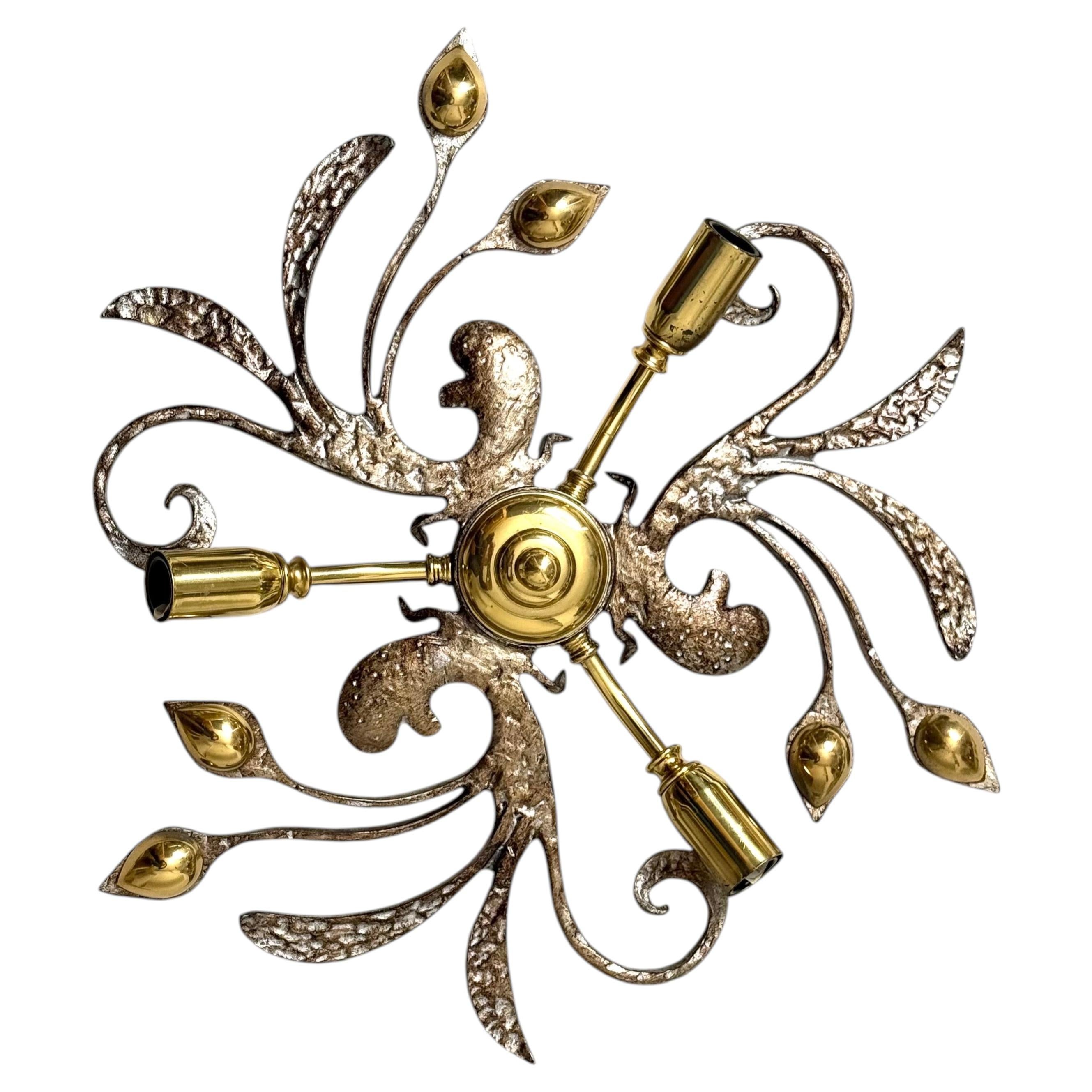 Luxury Hans Möller Vintage 1980s Flush Mount Light Fixture in Brass & Iron