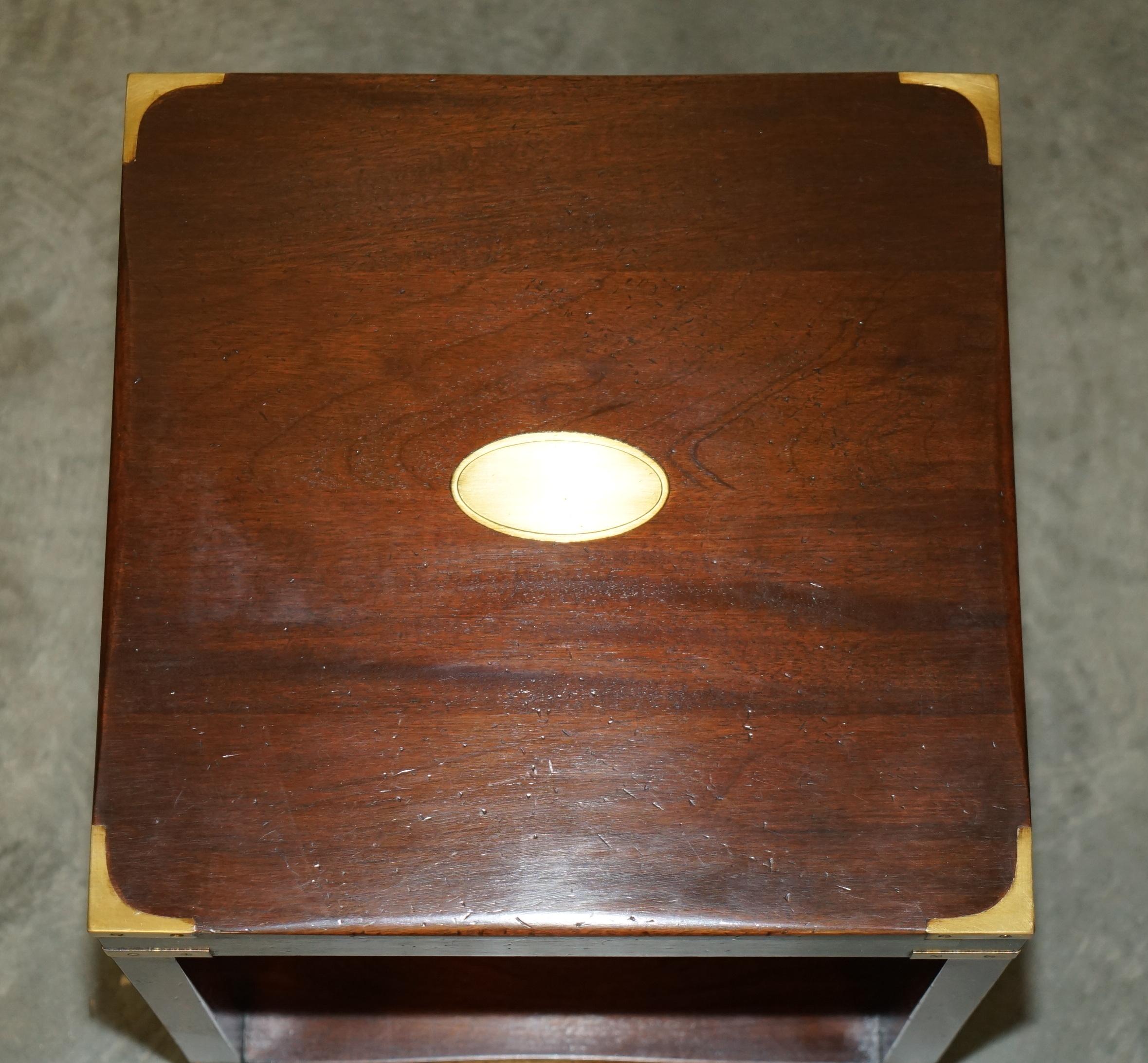 English LUXURY HARRODS LONDON KENNEDY MILITARY CAMPAIGN HiGH SIDE END TABLE HARDWOOD For Sale