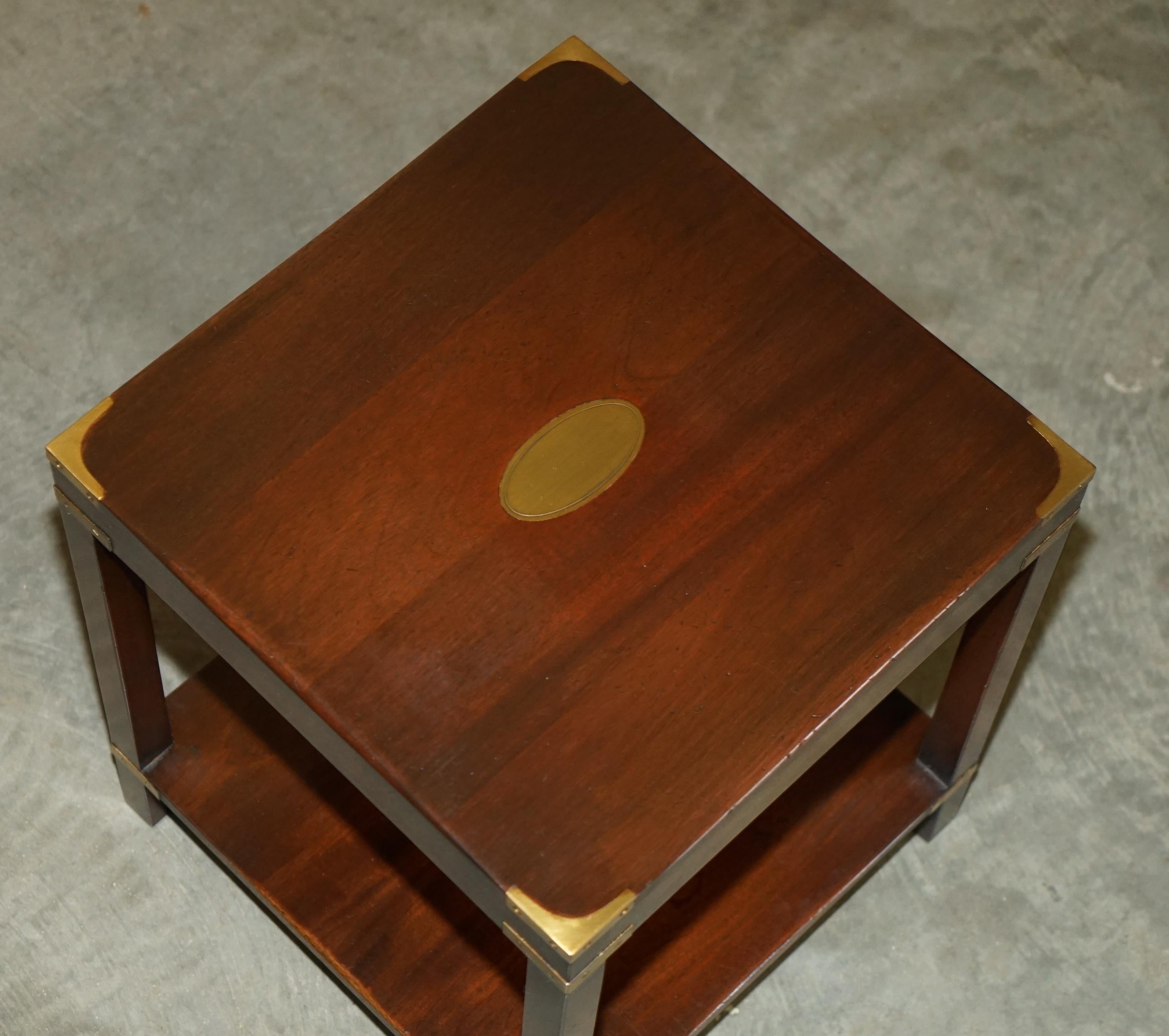 Hand-Crafted LUXURY HARRODS LONDON KENNEDY MILITARY CAMPAIGN HiGH SIDE END TABLE HARDWOOD For Sale