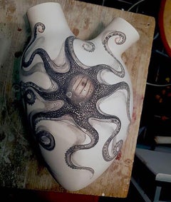 Luxury Heart Vase "Octopus". Porcelain. Handmade in Italy. Wall decor
