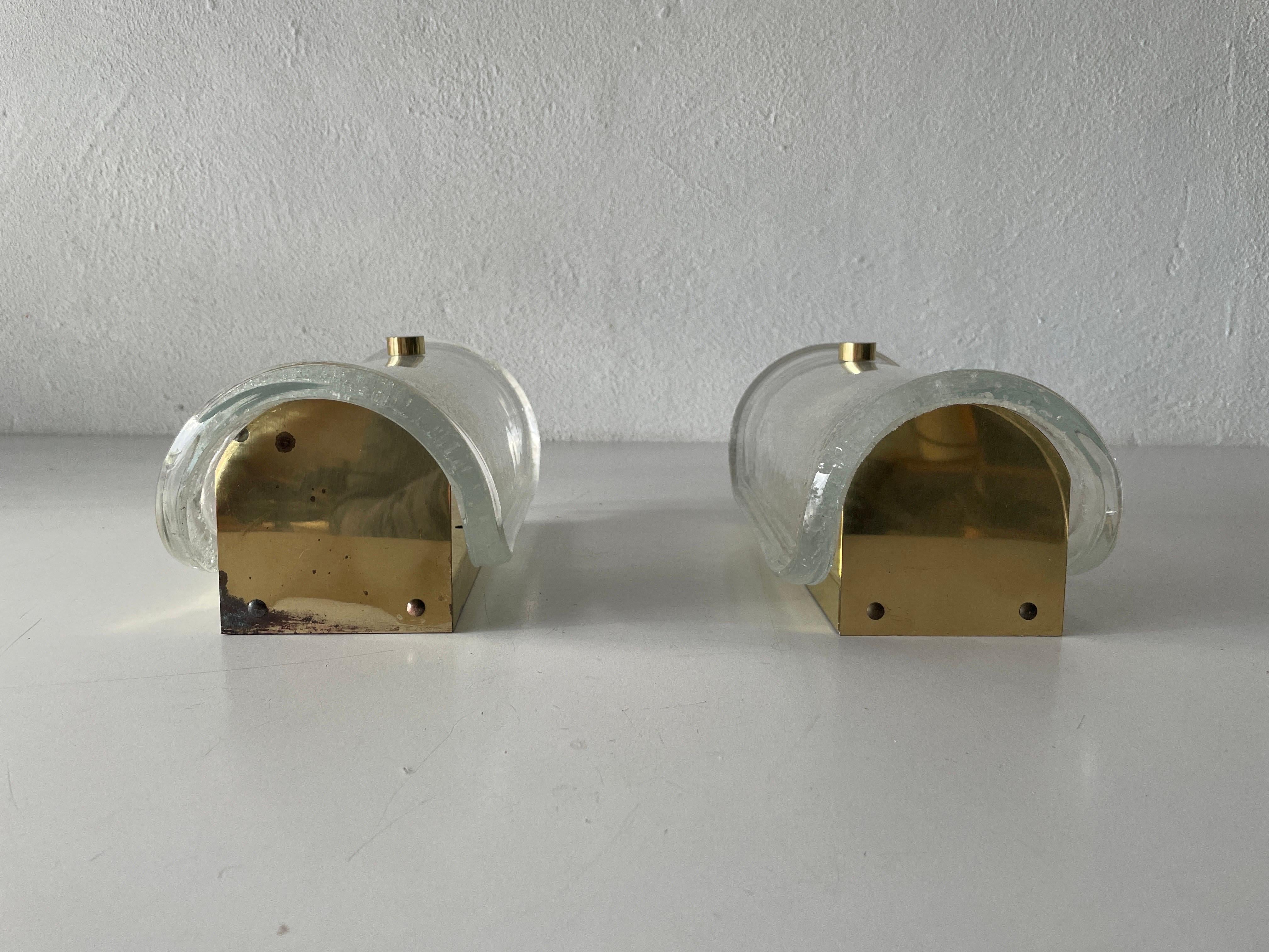 Luxury Ice Glass and Brass Pair of Sconces by Limburg, 1960s, Germany For Sale 3