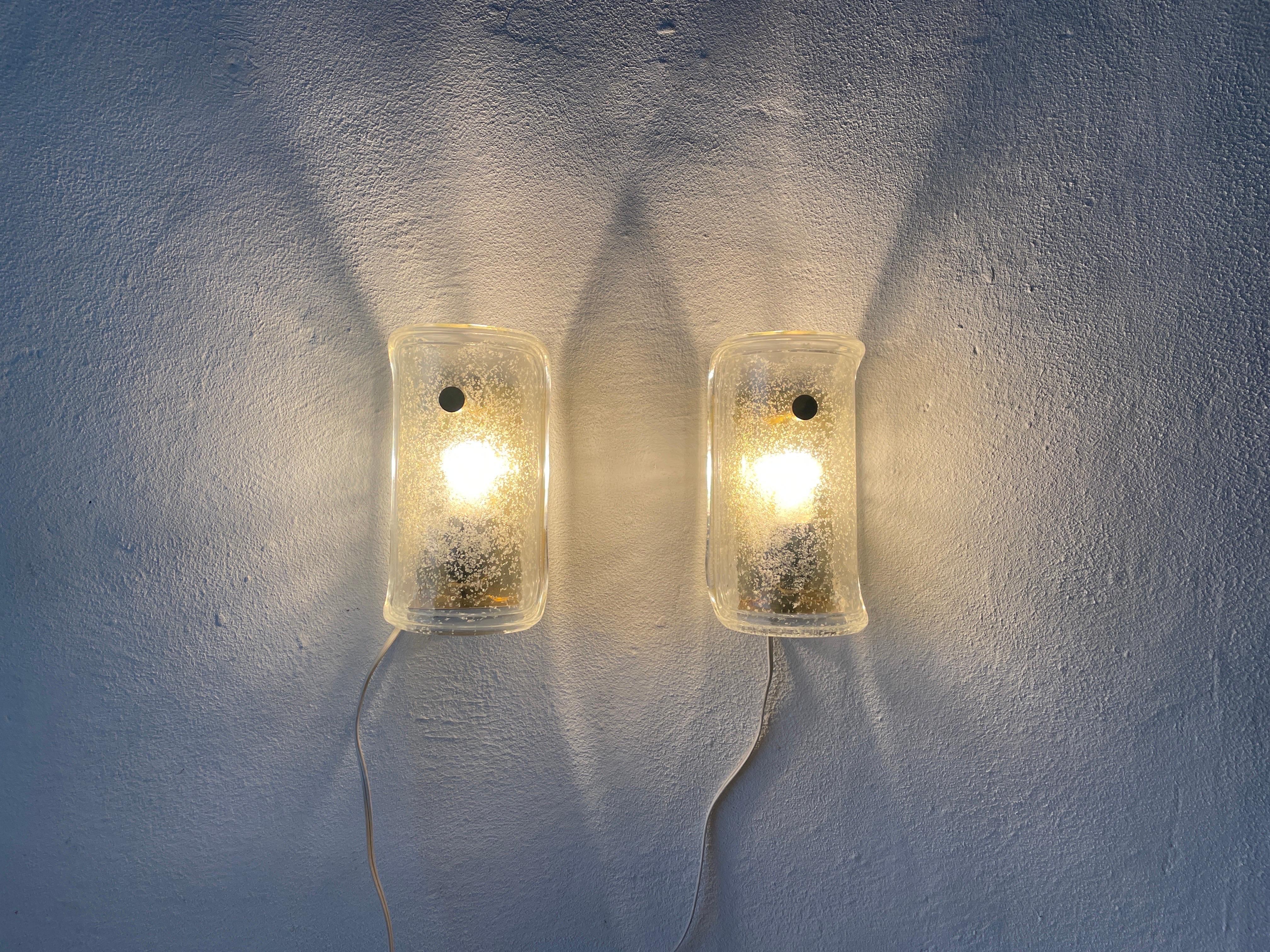 Luxury Ice Glass and Brass Pair of Sconces by Limburg, 1960s, Germany For Sale 4