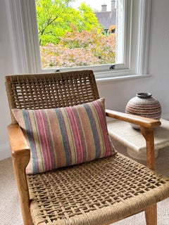 Luxury Irish Linen Pillow Gold Green Pink Stripes