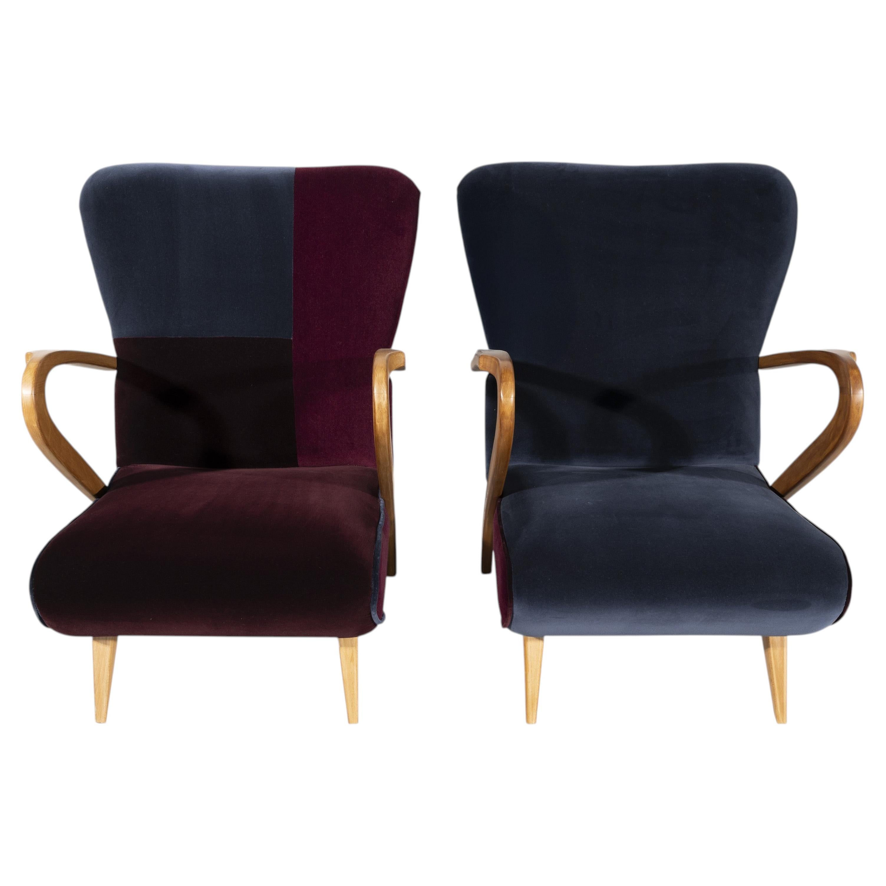 Luxury Italian Lounge Armchairs in Bespoke Velvet, in the style of MCM, Italy