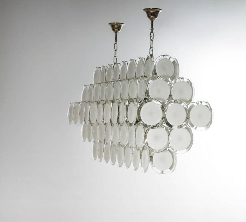 Hand-Crafted Murano Glass Suspension White-Milk Plates Giovanni Dalla Fina Contemporary Italy For Sale