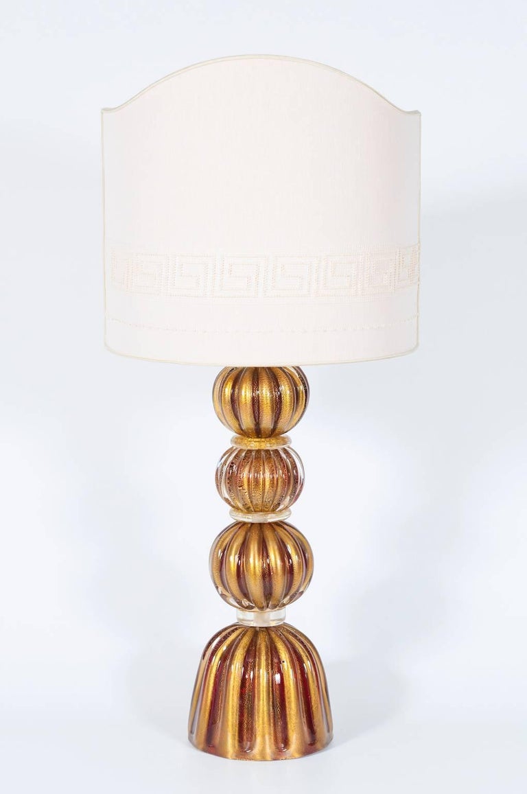 Luxury, Italian Venetian, Table Lamp, blown Murano Glass, Red and Gold