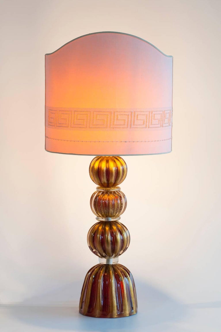 Luxury, Italian Venetian, Table Lamp, blown Murano Glass, Red and Gold