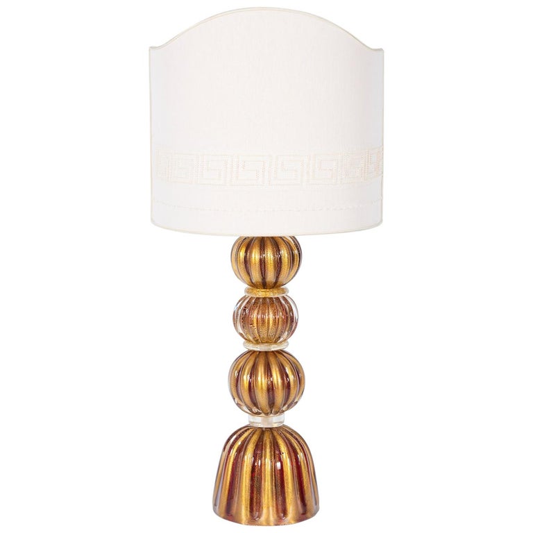 Luxury, Italian Venetian, Table Lamp, blown Murano Glass, Red and Gold