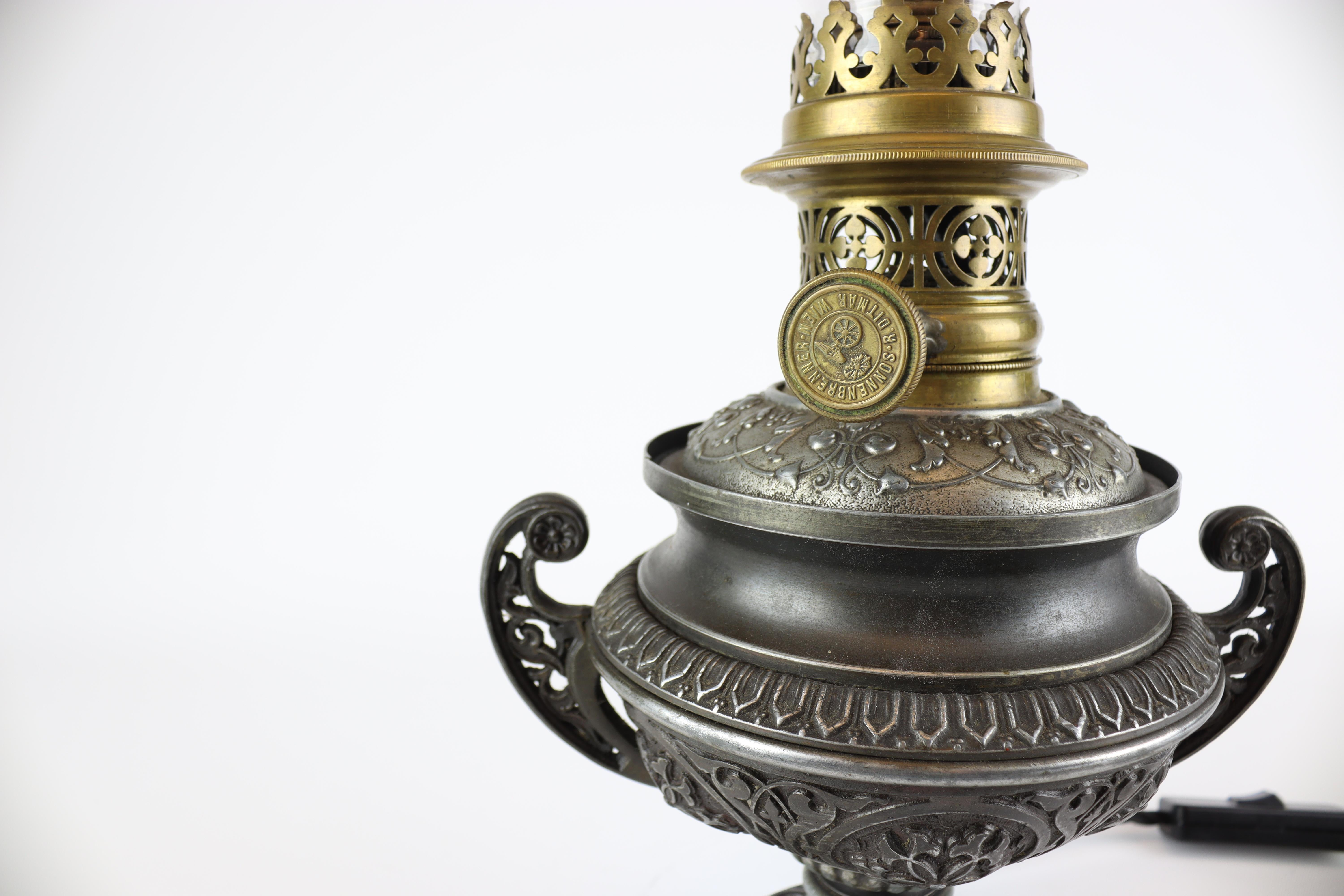 Art Nouveau Luxury Kerosene Table Lamp R. Ditmar Wien 'Electrified'