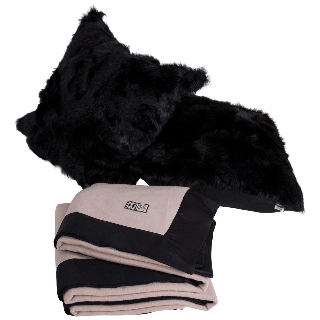 Luxury Lamb/Cashmere Blend "Camille" Blanket with Real Fur & Silk Pillows