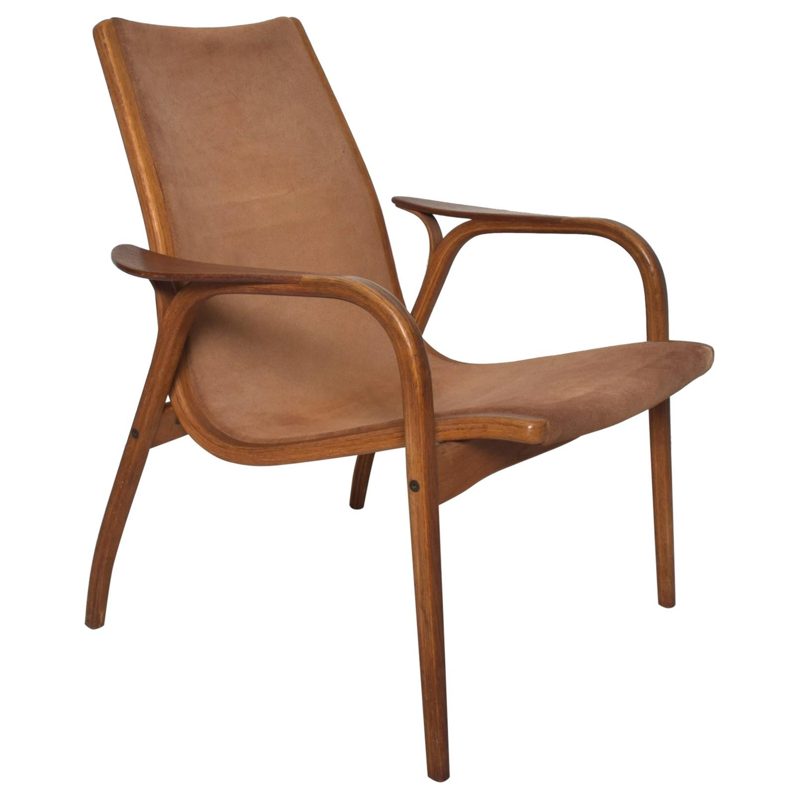 Luxury Lamino Lounge Chair Cognac Leather & Wood by Yngve Ekstrom for Swedese