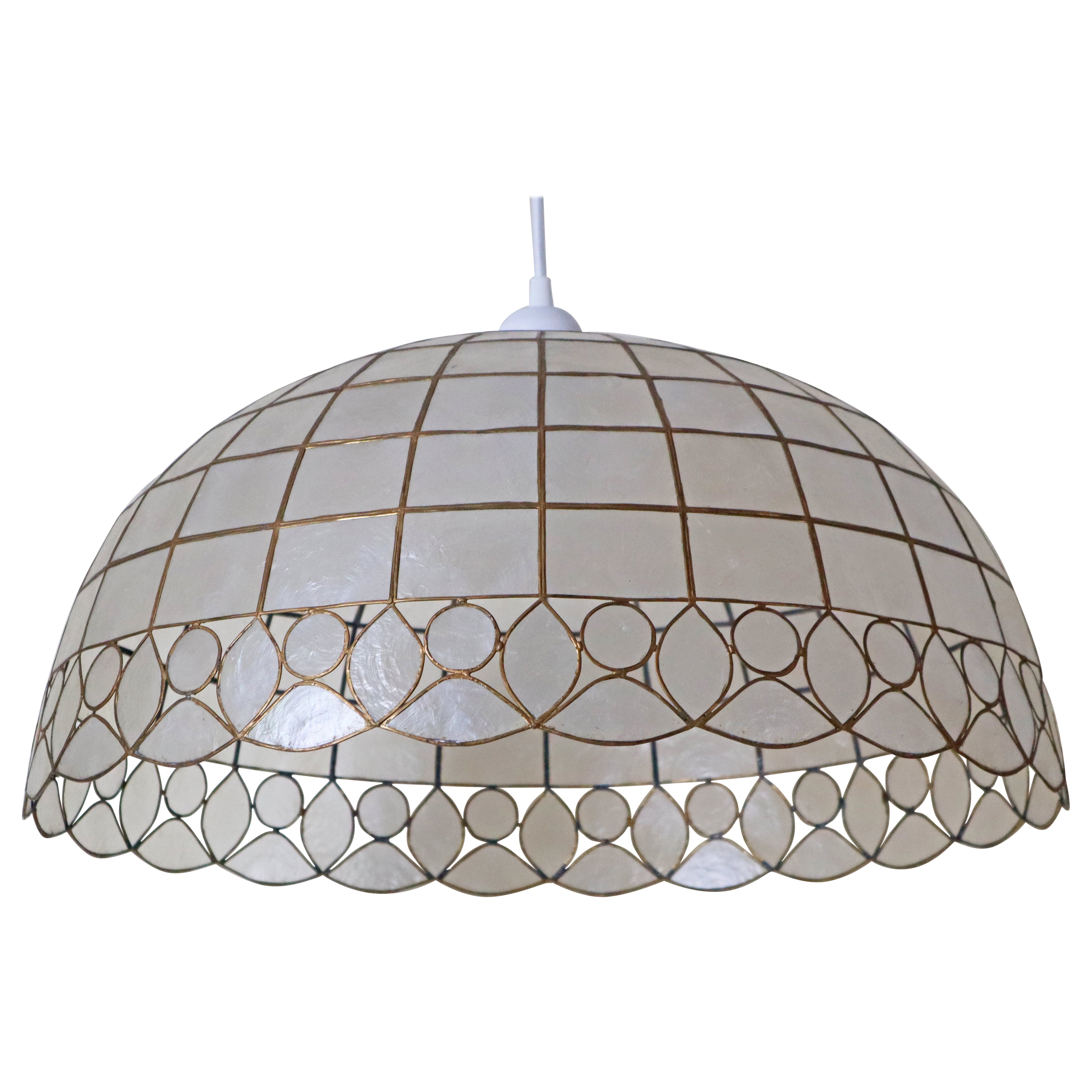 Luxury Large Capiz Shell Pendant Lamp, Beautiful Handmade Piece From The 1970s