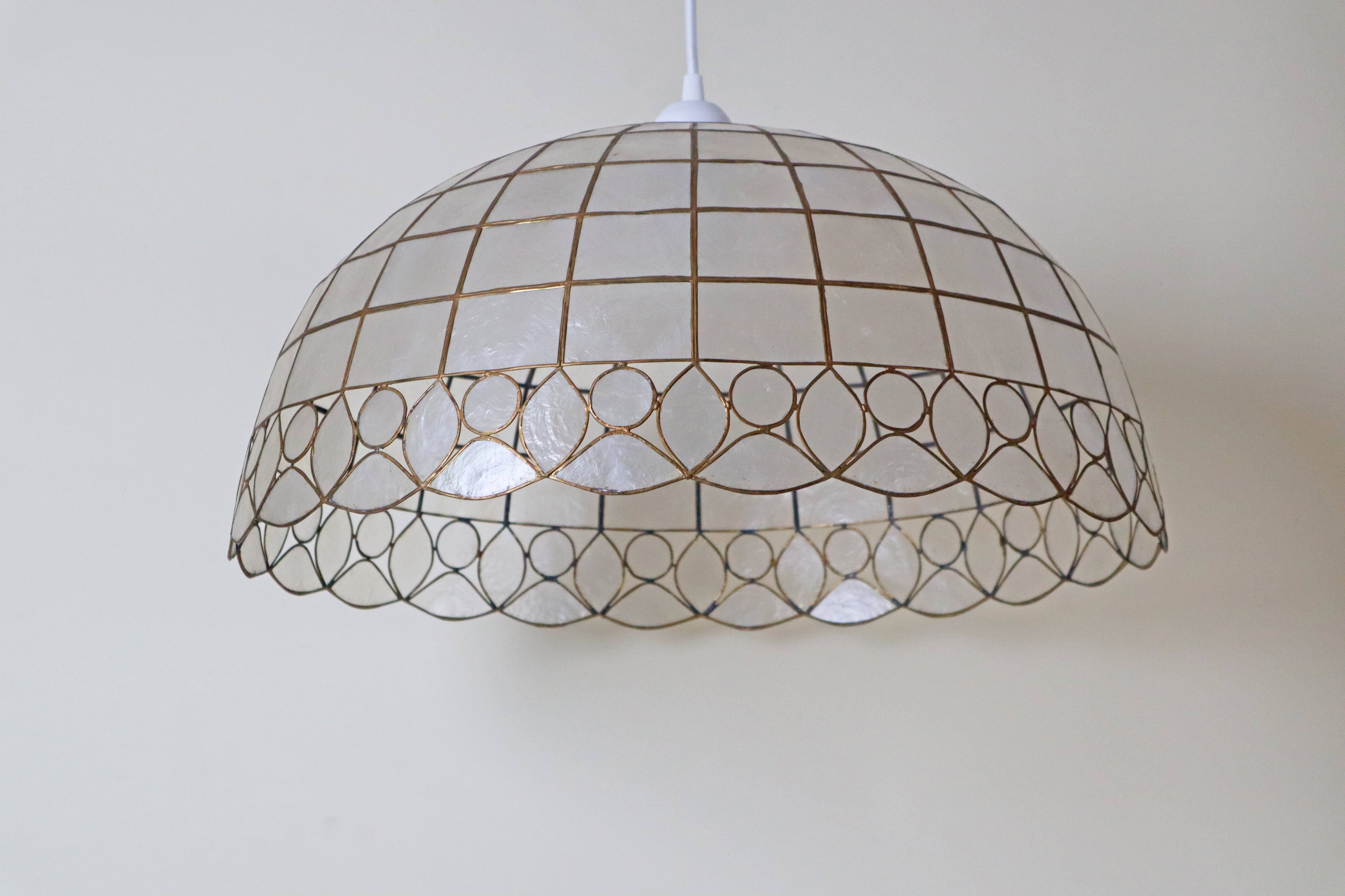 Luxury Large Capiz Shell Pendant Lamp, Beautiful Handmade Piece From The 1970s