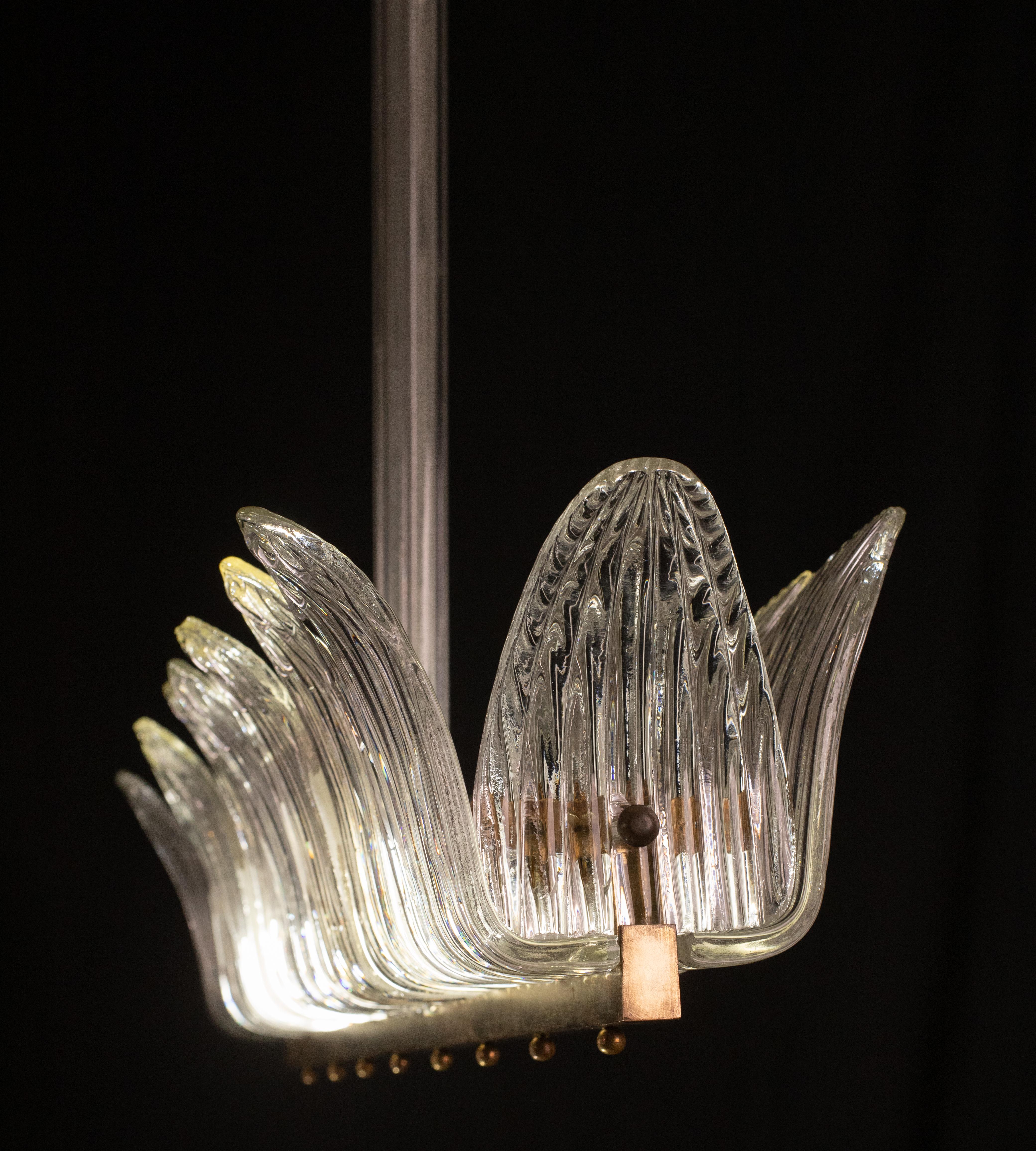 Mid-20th Century Luxury Large Size Art Decò Chandelier By Barovier e Toso, Murano Glass, 1940 For Sale