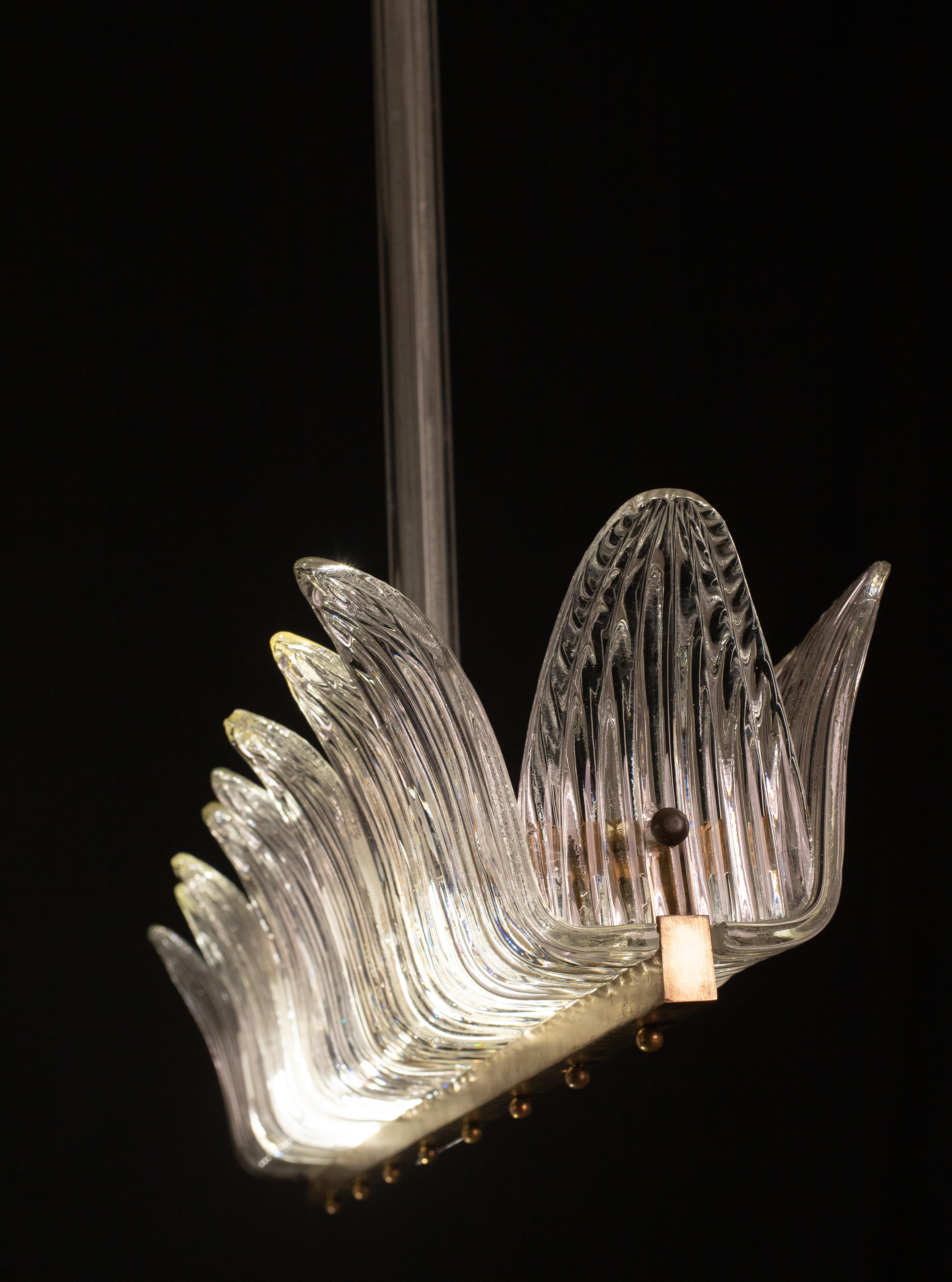 Luxury Large Size Art Decò Chandelier By Barovier e Toso, Murano Glass, 1940 For Sale 1