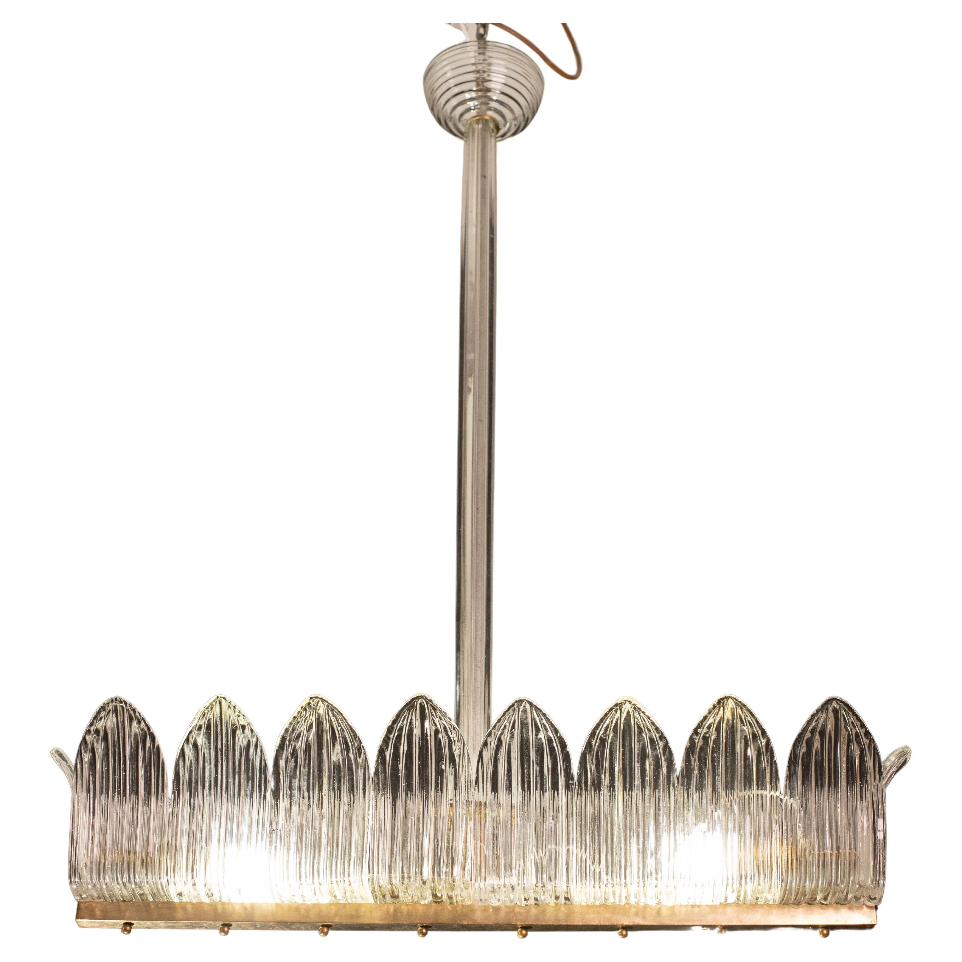 Luxury Large Size Art Decò Chandelier By Barovier e Toso, Murano Glass, 1940