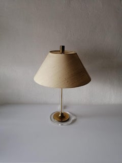 Fabric Shade Plexiglass and Brass Large Table Lamp by Leola, 1970s, Germany