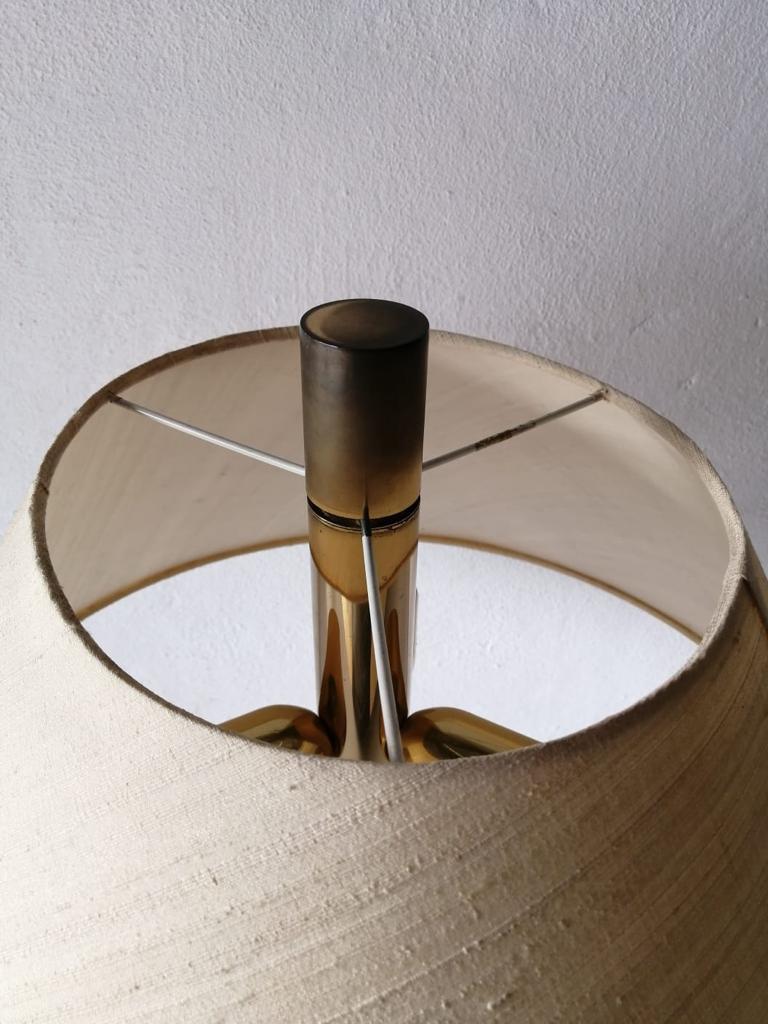 Fabric Shade Plexiglass and Brass Large Table Lamp by Leola, 1970s, Germany For Sale 1
