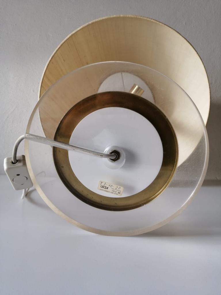 Fabric Shade Plexiglass and Brass Large Table Lamp by Leola, 1970s, Germany For Sale 3