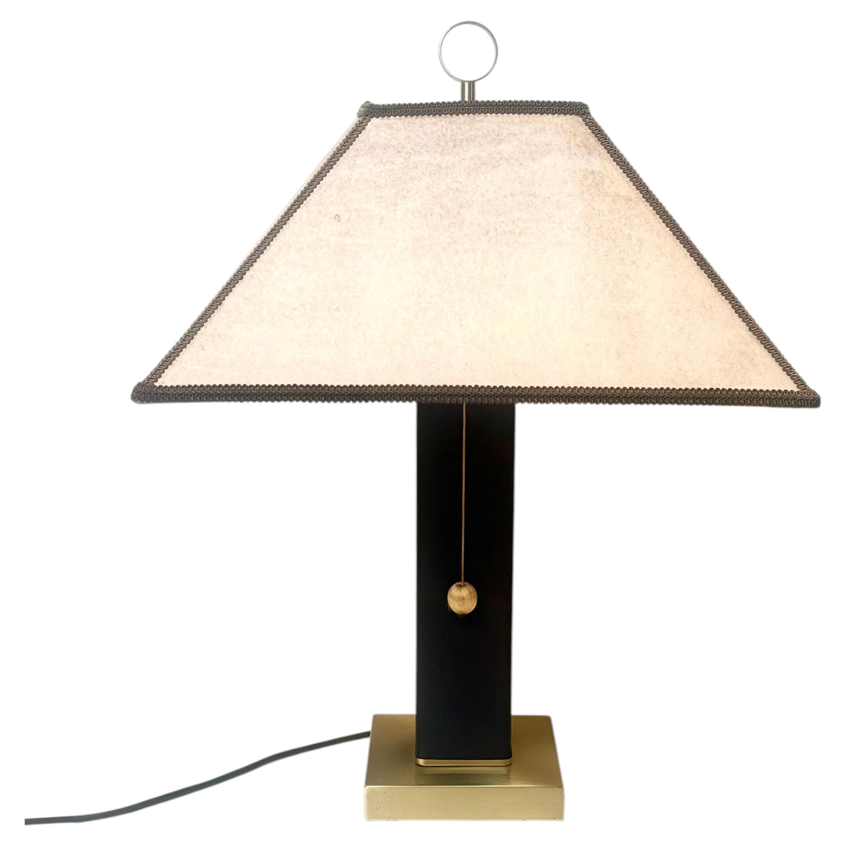 Luxury Leather and Solid Brass Table Lamp With Original Shade